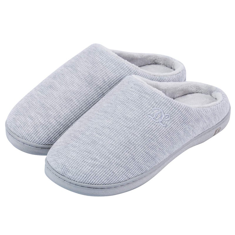 DL Womens Memory Foam Slippers, Cozy Slip on House Slippers For Women Indoor Outdoor, Comfy Women's Bedroom Slippers Warm Soft Flannel Lining Home Slippers Size 9-10 Grey - Image 1